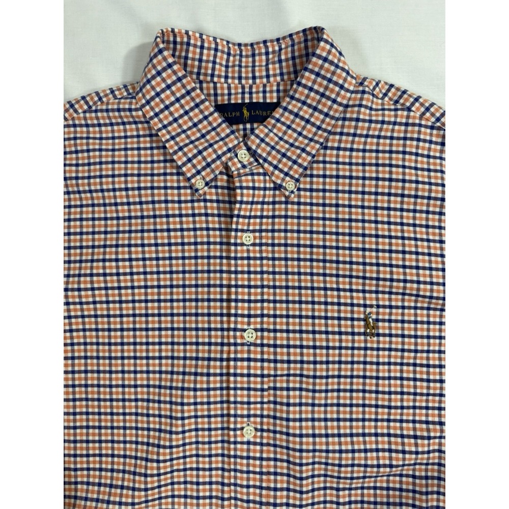 Polo Ralph Lauren Shirt Men's Size XL Blue Orange Plaid Button Down Flesh Pony